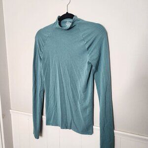 ANTHROPOLOGIE Teal Ribbed Mock Neck Long Sleeve